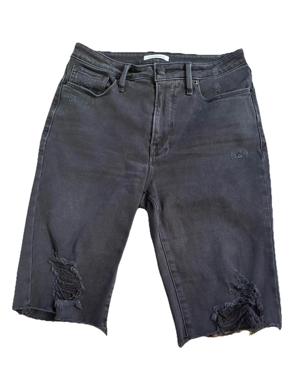 Good American Black Bermuda Shorts 11” Size 28 Distressed